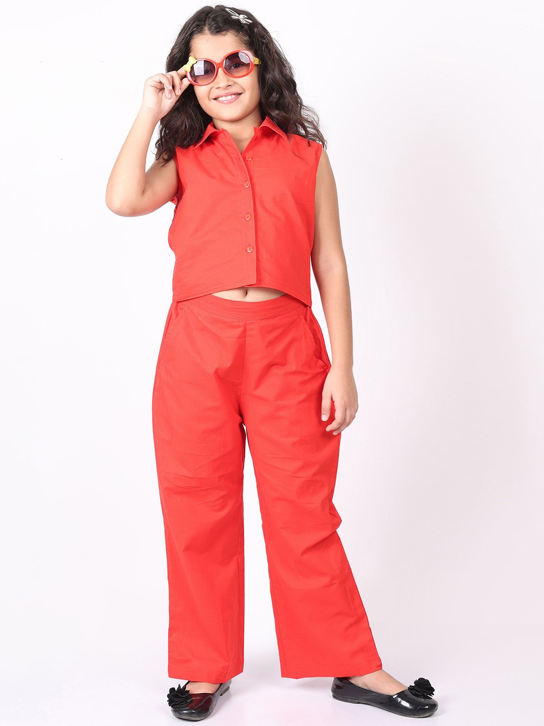 

SILK SPARROW Girls Top with Palazzos, Red