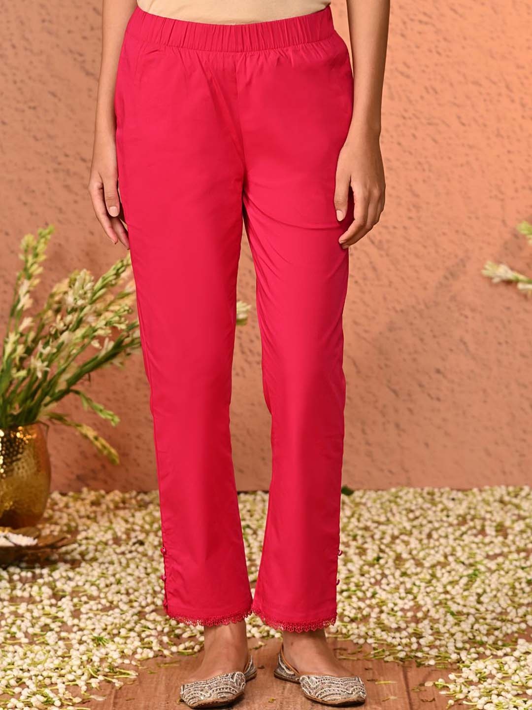 

Lakshita Women Smart Straight Fit Easy Wash Trousers, Fuchsia