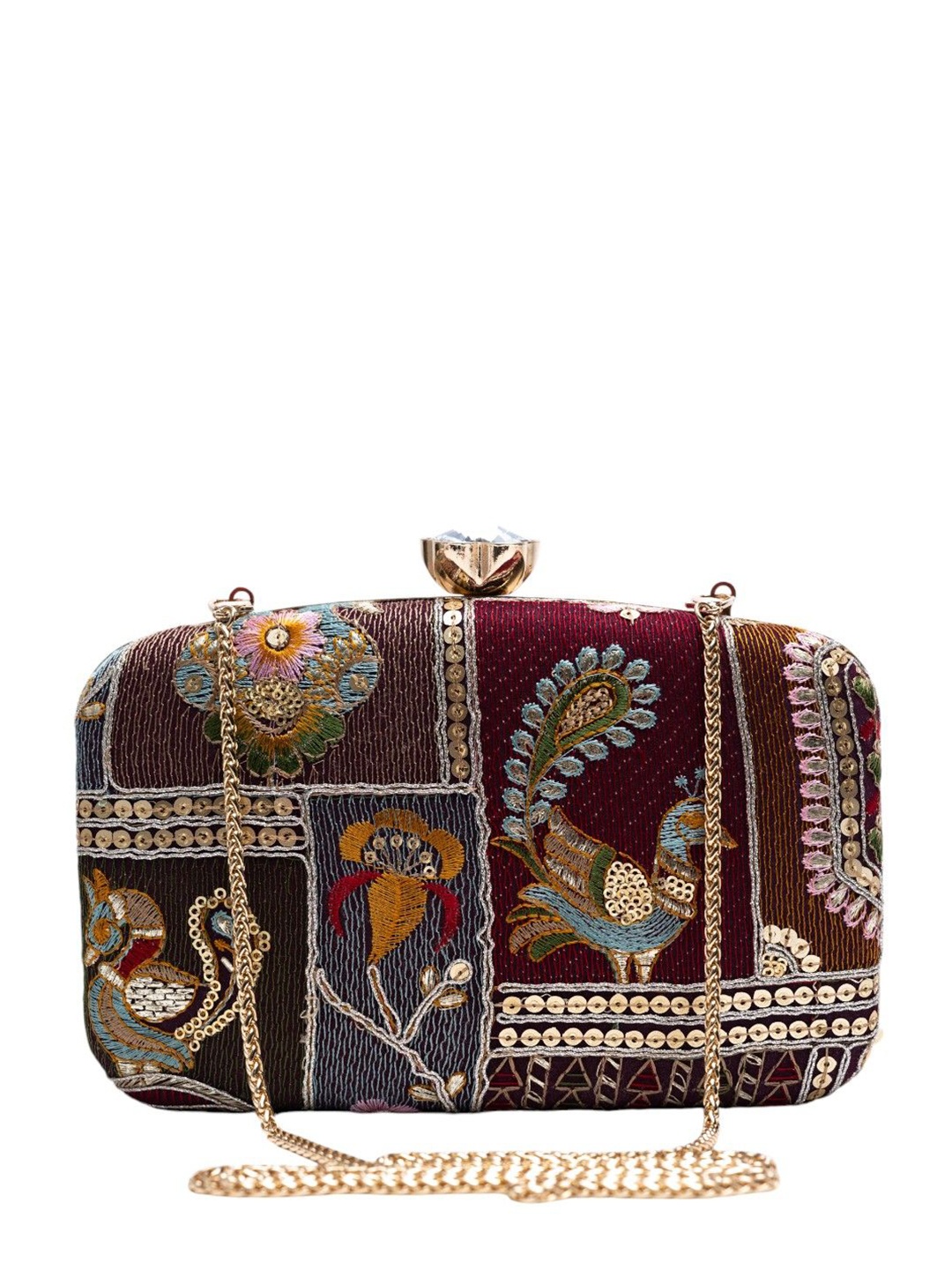 

Vdesi Ethnic Motifs Embroidered Box Clutch, Red