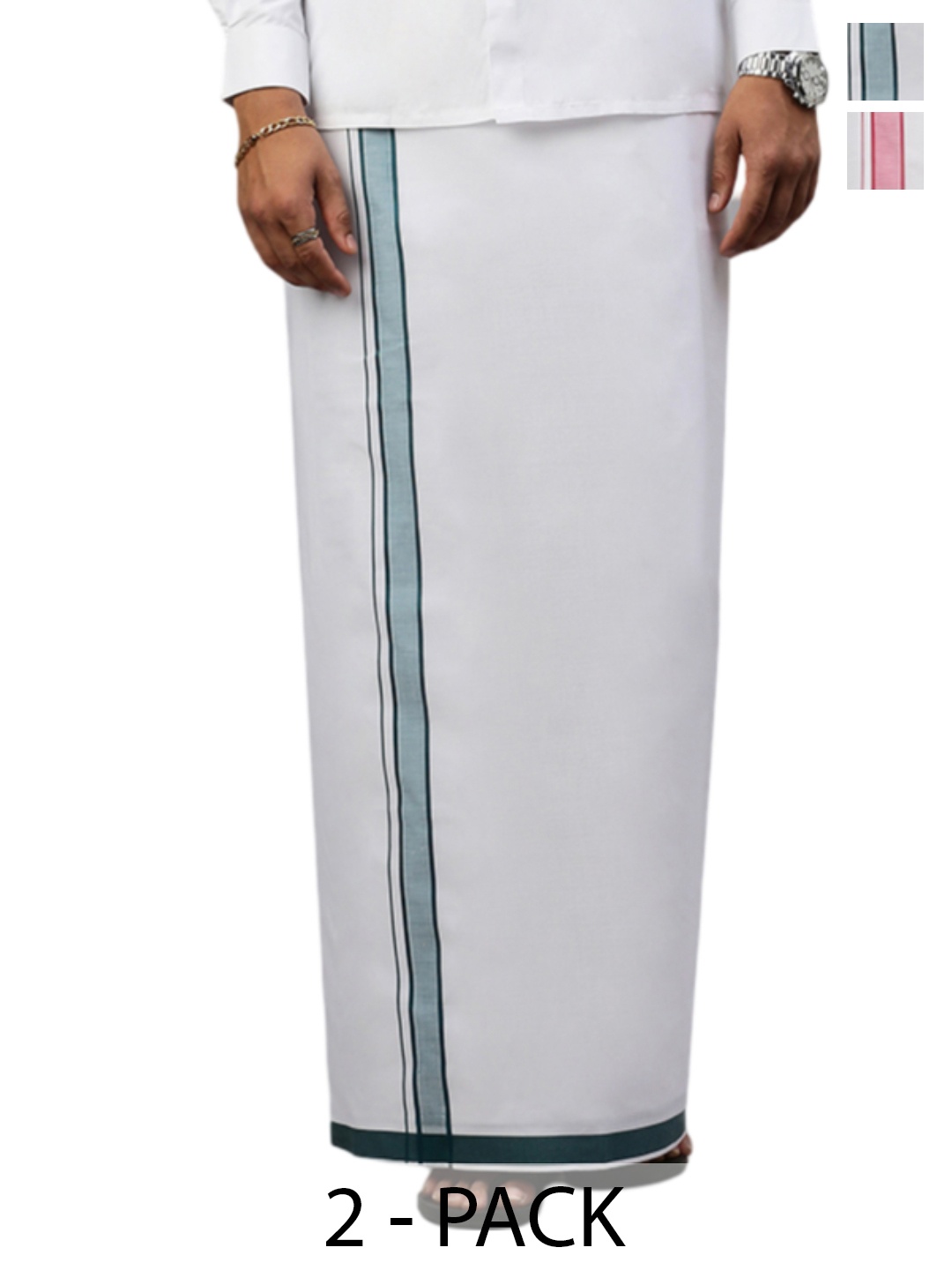 

Ramraj Pack of 2 Men Solid Border Dhoti, White