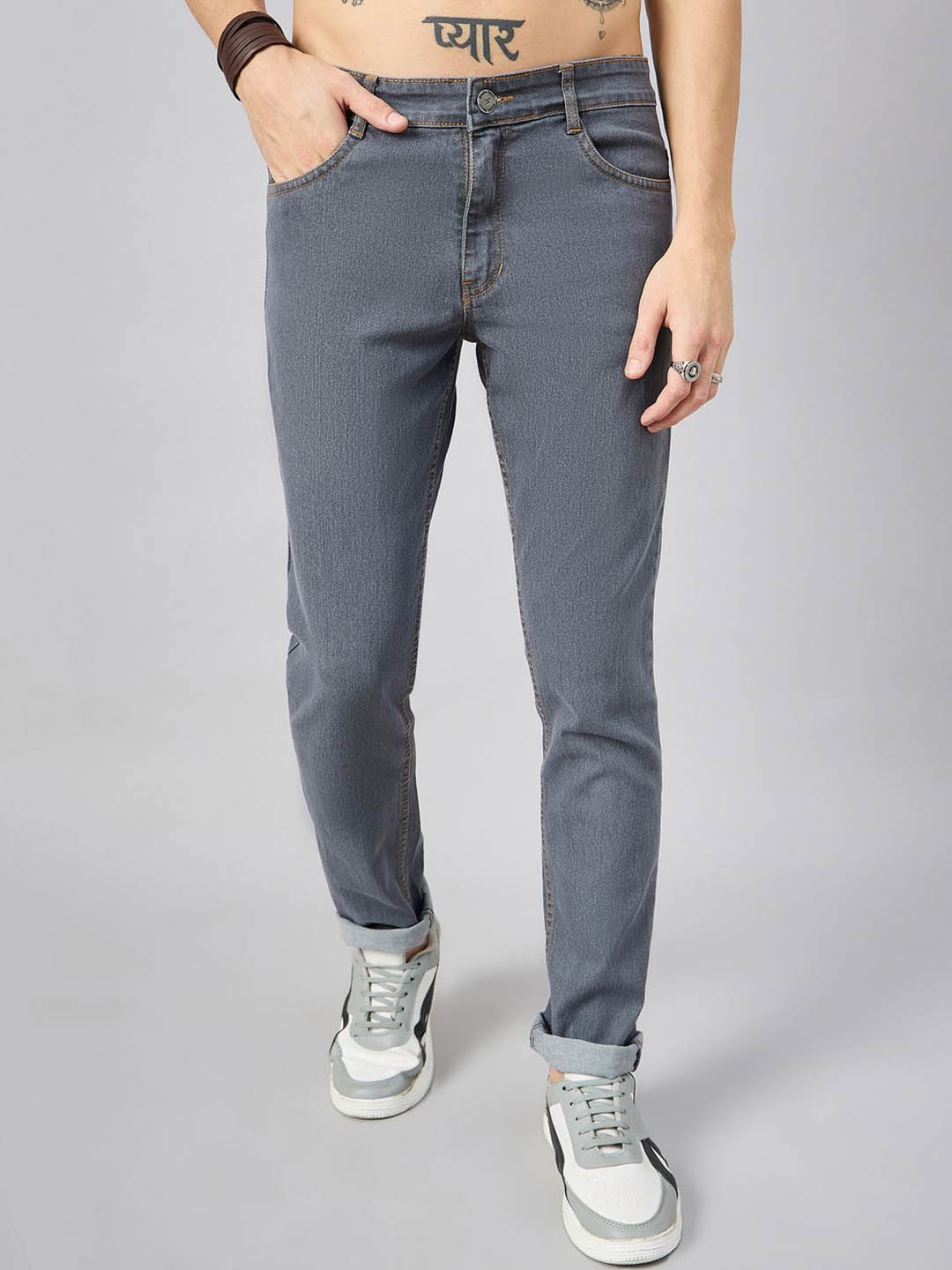 

STUDIO NEXX Men Mid-Rise Regular Fit Stretchable Jeans, Grey
