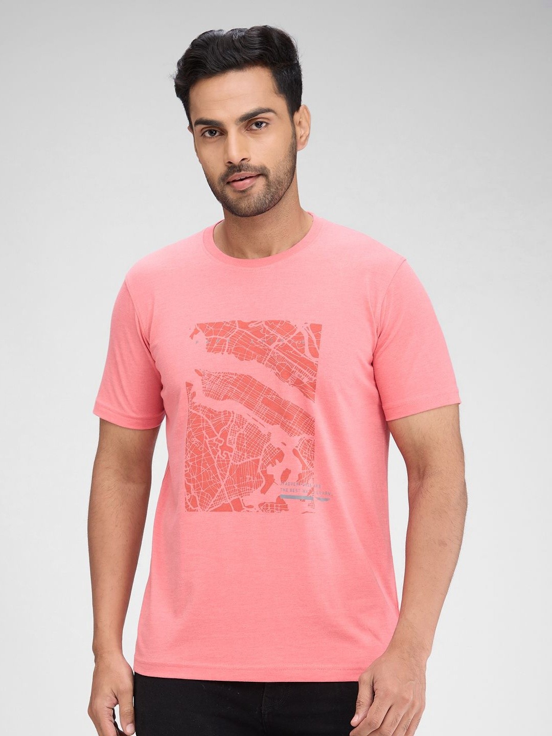 

Park Avenue Men Graphic Printed Round Neck Cotton T-shirt, Pink