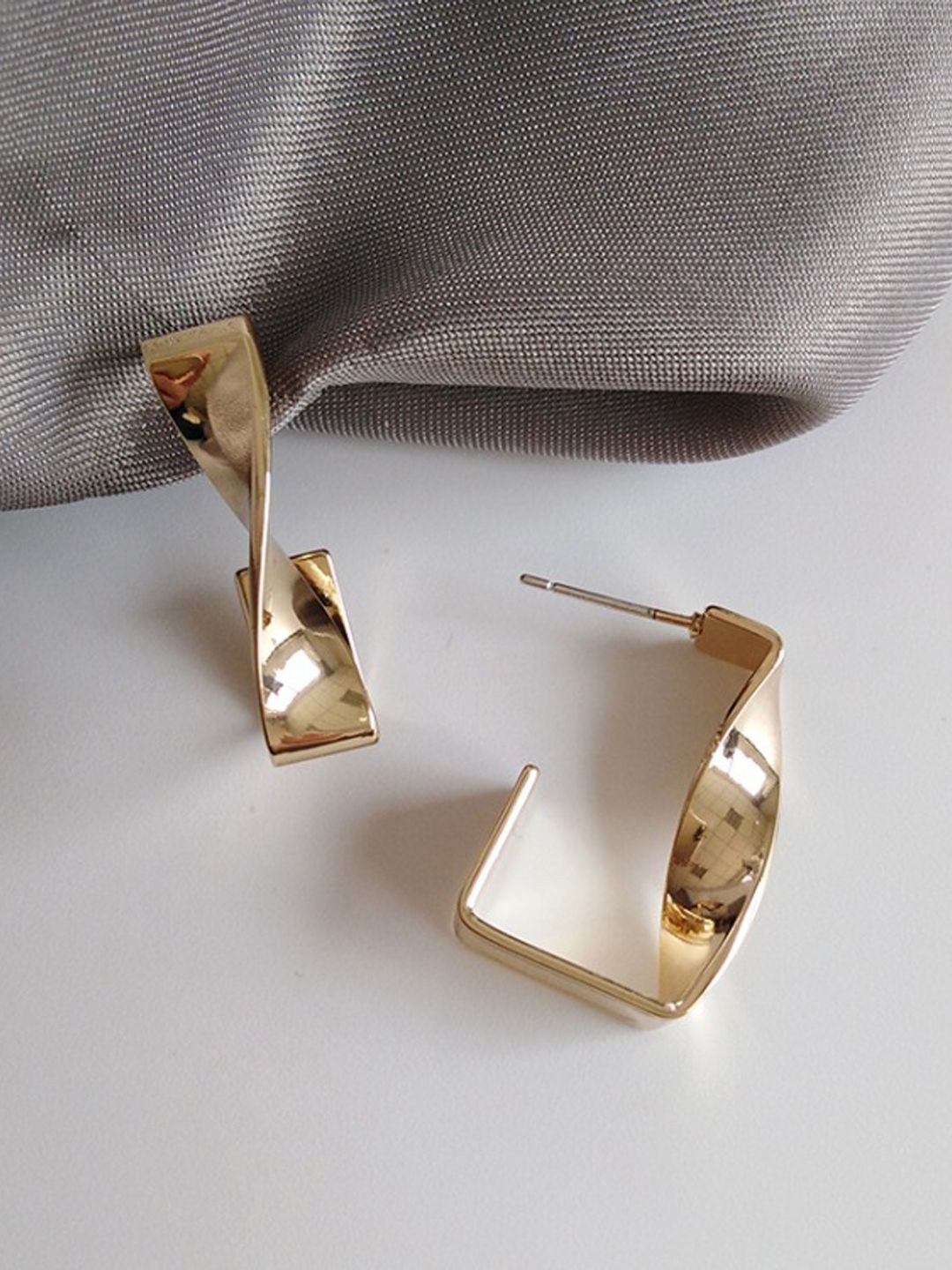 

Krelin Gold-Plated Stainless Steel Geometric Twisted Half Hoop Earrings