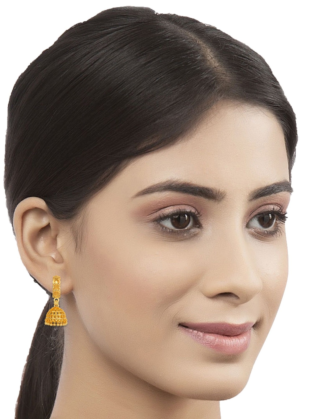 

Lila Gold Plated Temple Domed Shaped Jhumkas Earrings