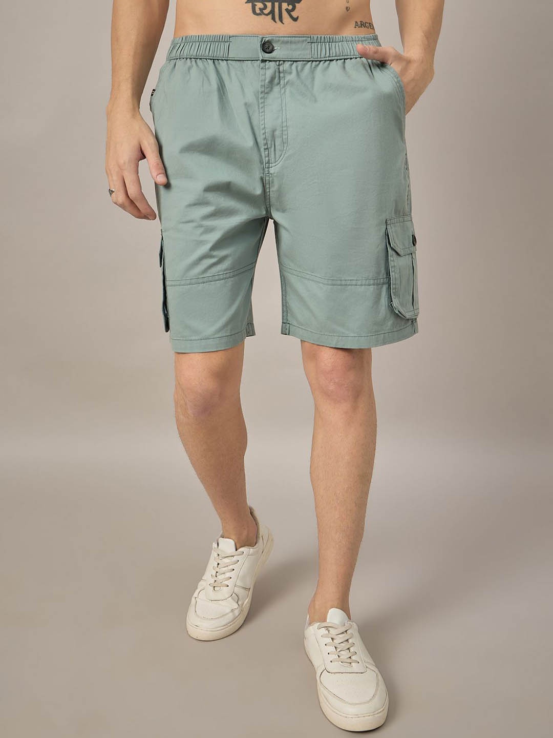 

STUDIO NEXX Men Loose Fit Cotton Cargo Shorts, Sea green