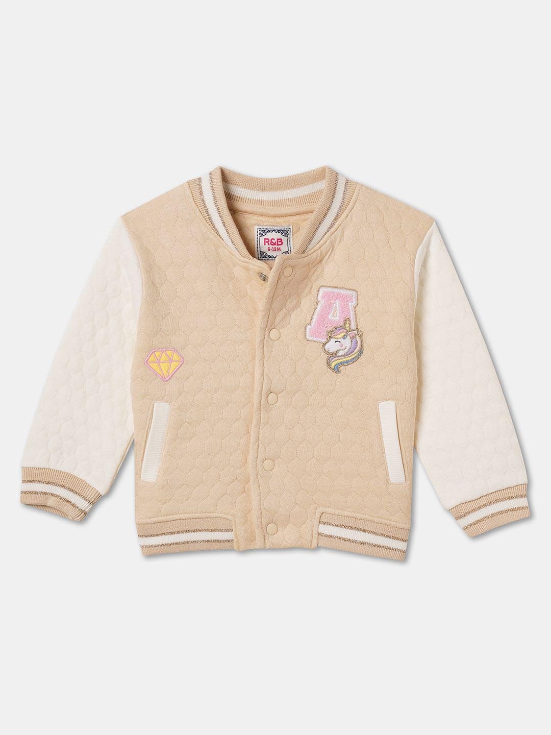 

R&B Girls Fleece Bomber with Patchwork Jacket, Beige