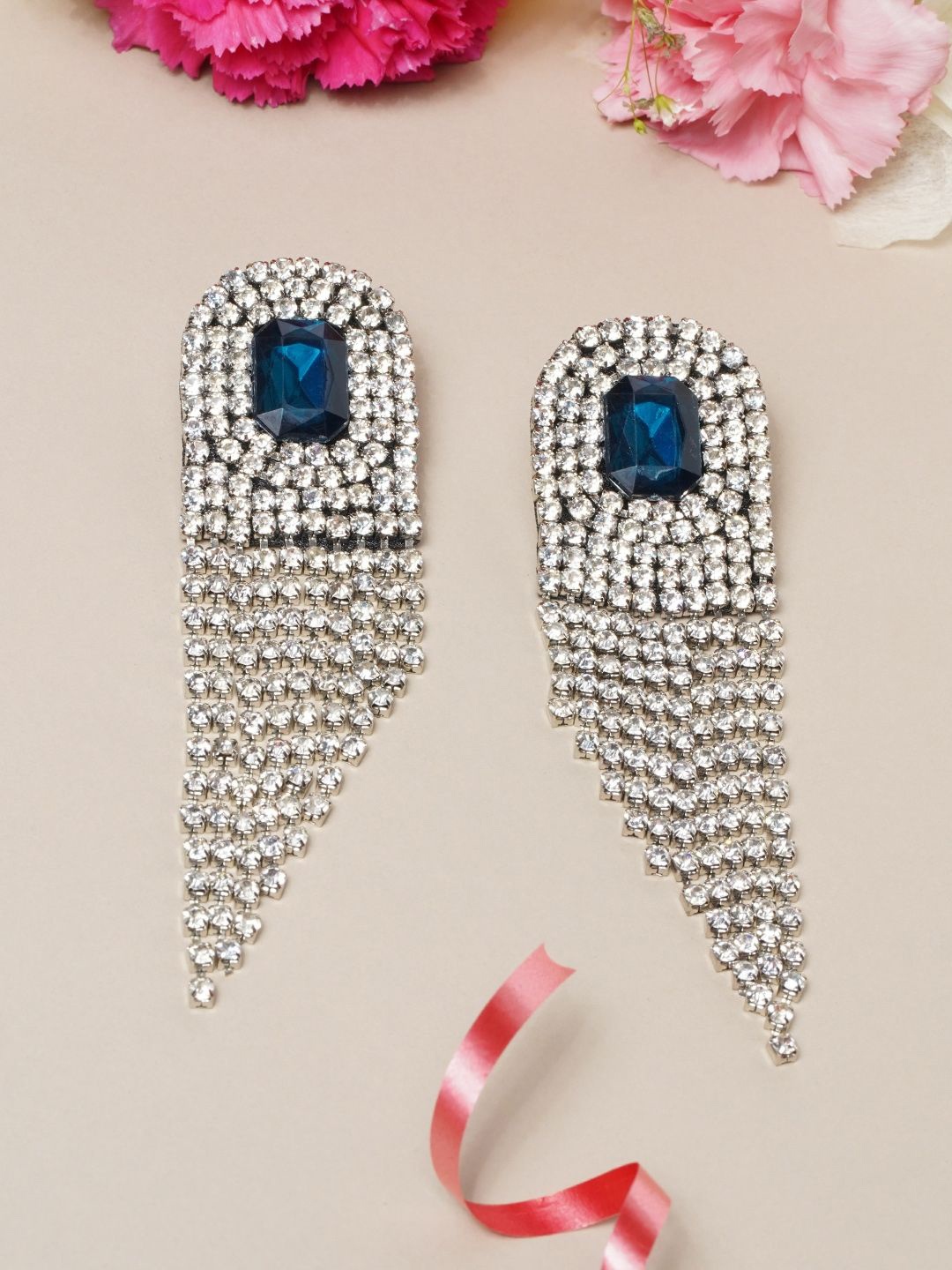 

KPOP Silver Plated Contemporary Drop Earrings, Navy blue