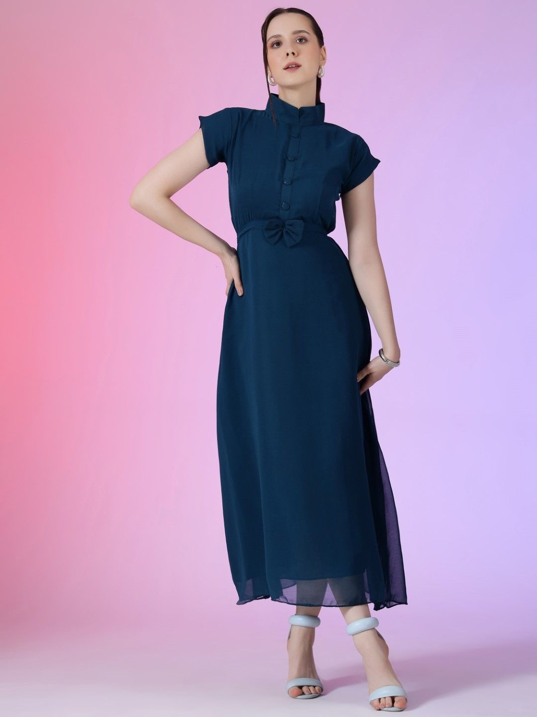

Raiyani Enterprise Women Solid A-Line Maxi Dress, Blue
