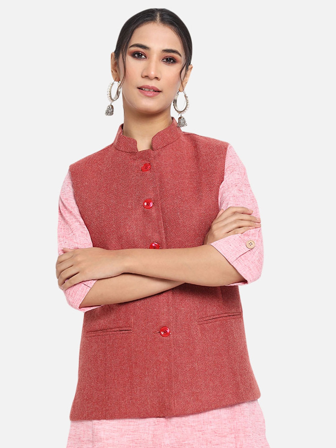 

KALINI Women Self Design Nehru Jacket, Red