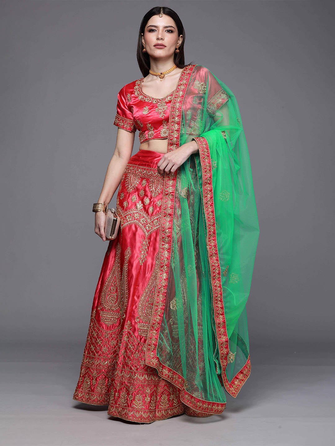 

Maroosh Embroidered Thread Work Unstitched Lehenga & Blouse With Dupatta, Pink