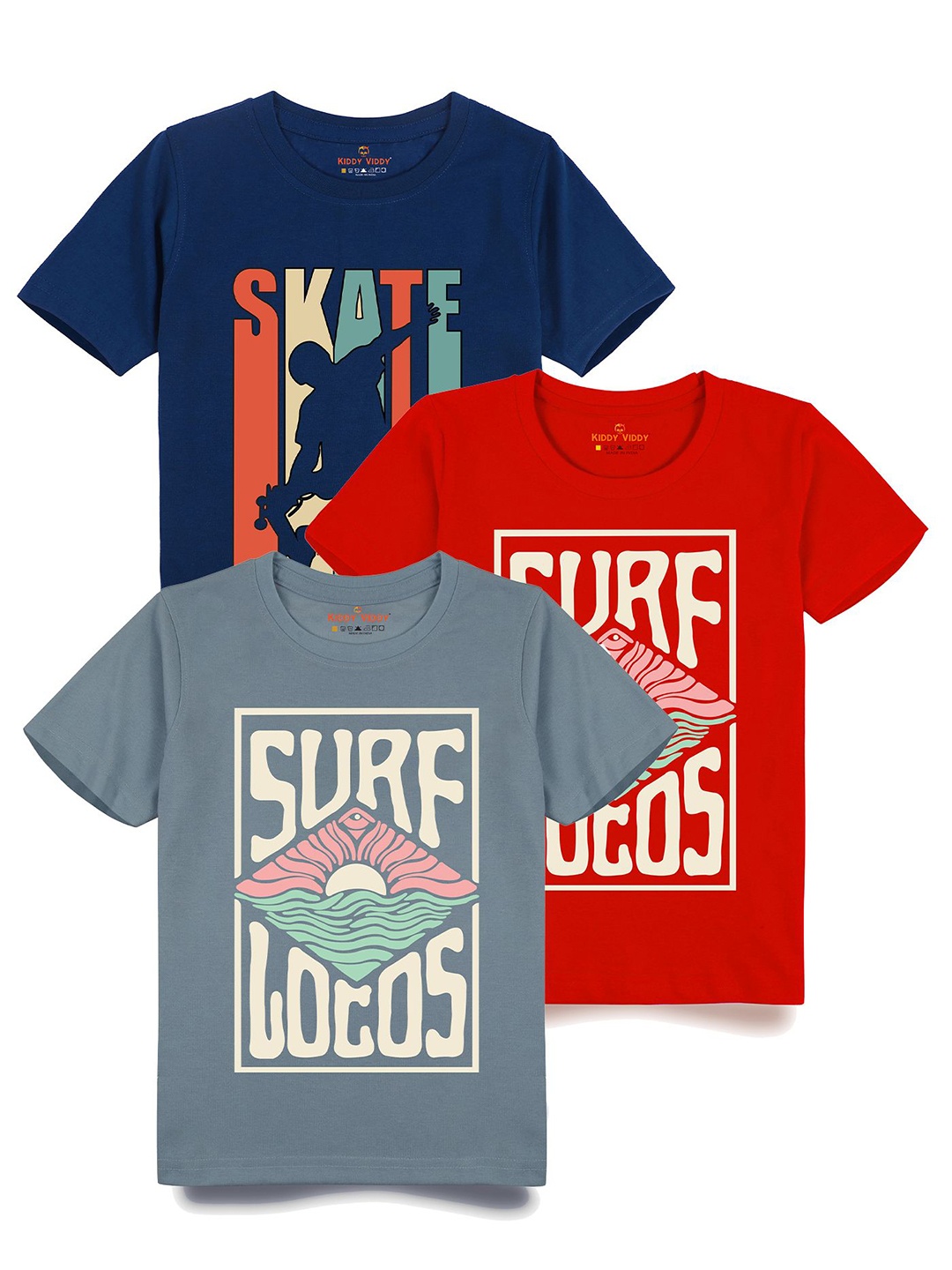 

AUSK Boys Pack Of 3 Graphic Printed Round Neck Cotton T-shirts, Red
