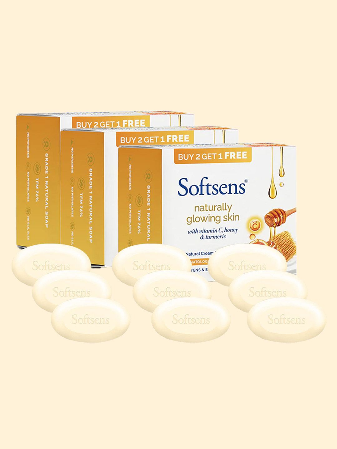 

Softsens Set Of 3 Naturally Glowing Skin Cream Bar Soap - 100 g Each