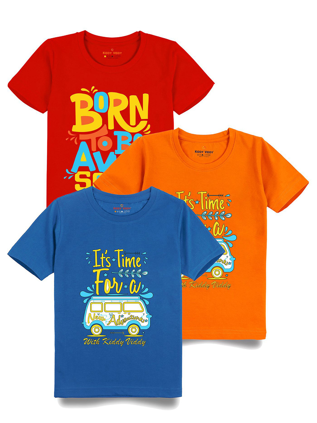 

AUSK Boys Pack Of 3 Graphic Printed Round Neck Cotton T-shirts, Blue