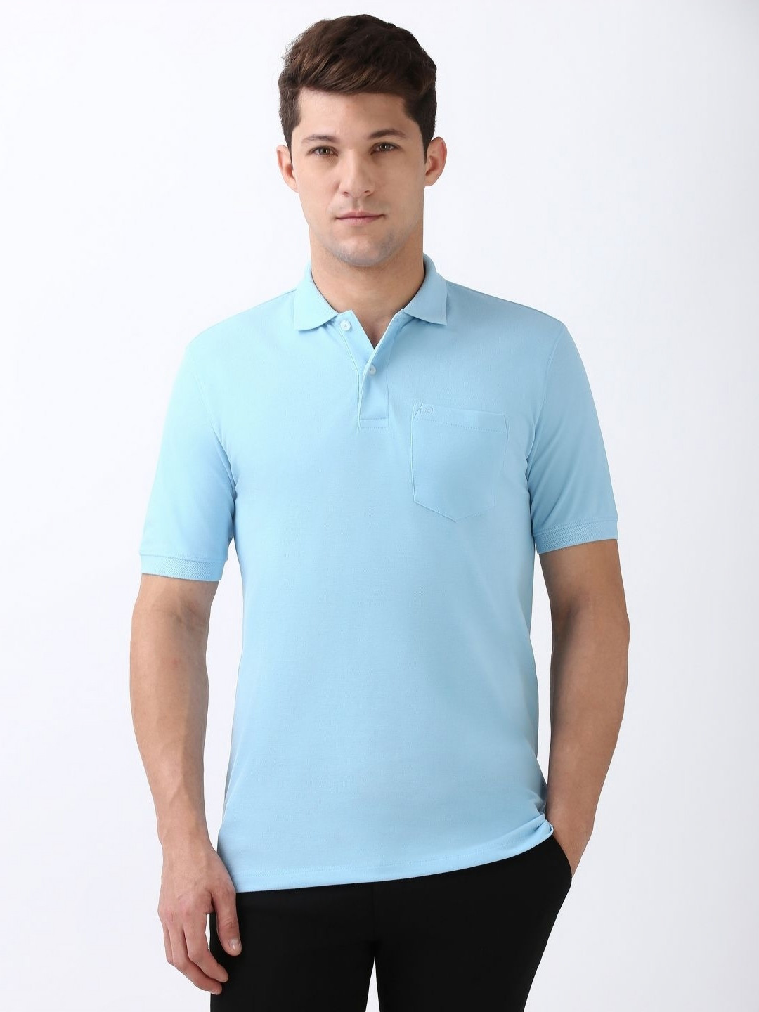 

Peter England Men Solid Polo Collar Cotton T-shirt, Blue