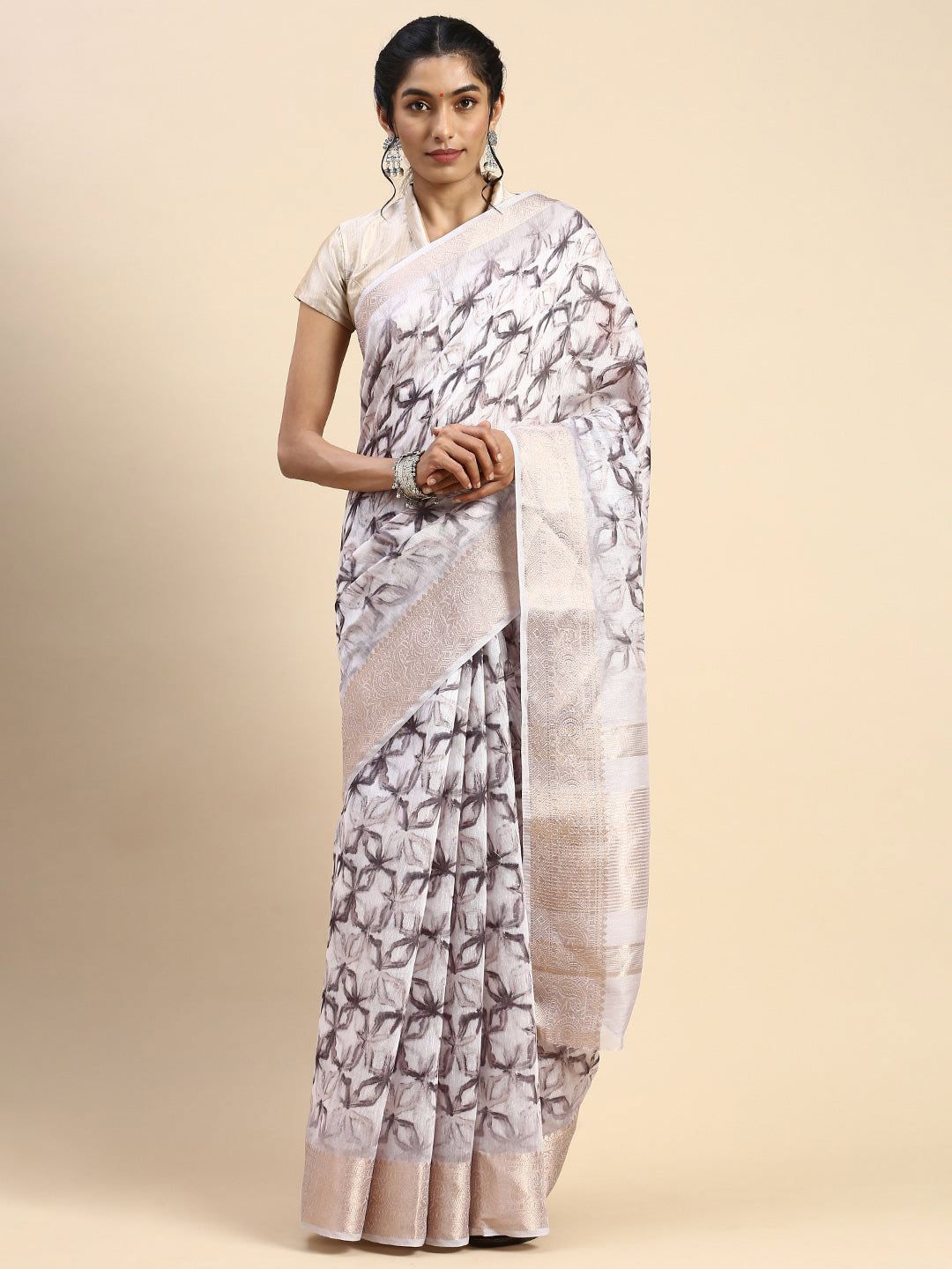 

Ramraj Women Semi Raw Silk Weaving Zari Silk Saree, Grey