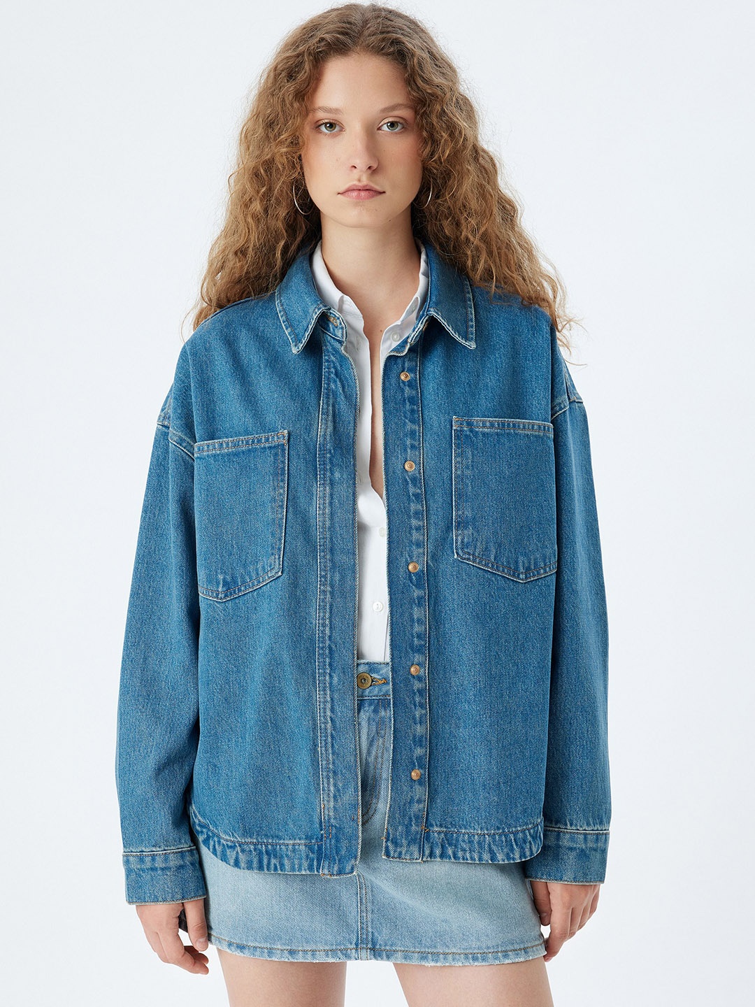 

Koton Women Longline Denim Jacket, Blue