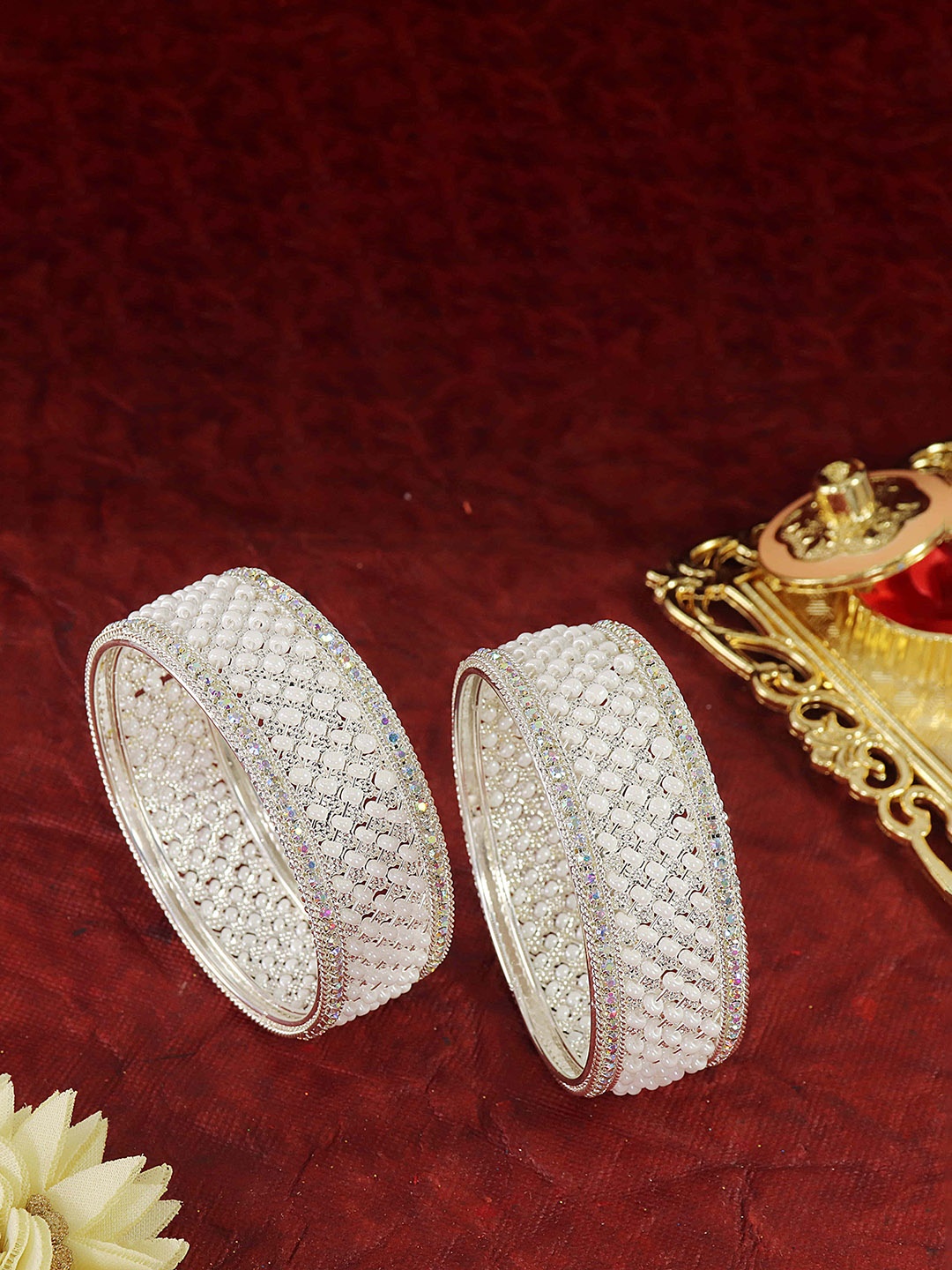 

NMII Set Of 2 Silver-Plated Stone-Studded Bangles