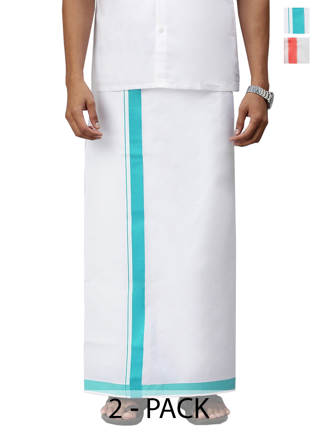 

Ramraj Pack of 2 Men Solid Border Dhoti, White