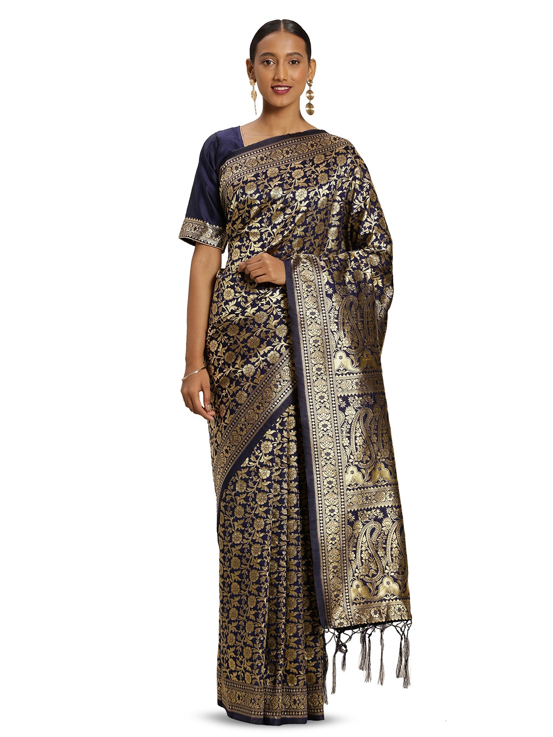 

Maroosh Women Floral Zari Banarasi Saree, Blue