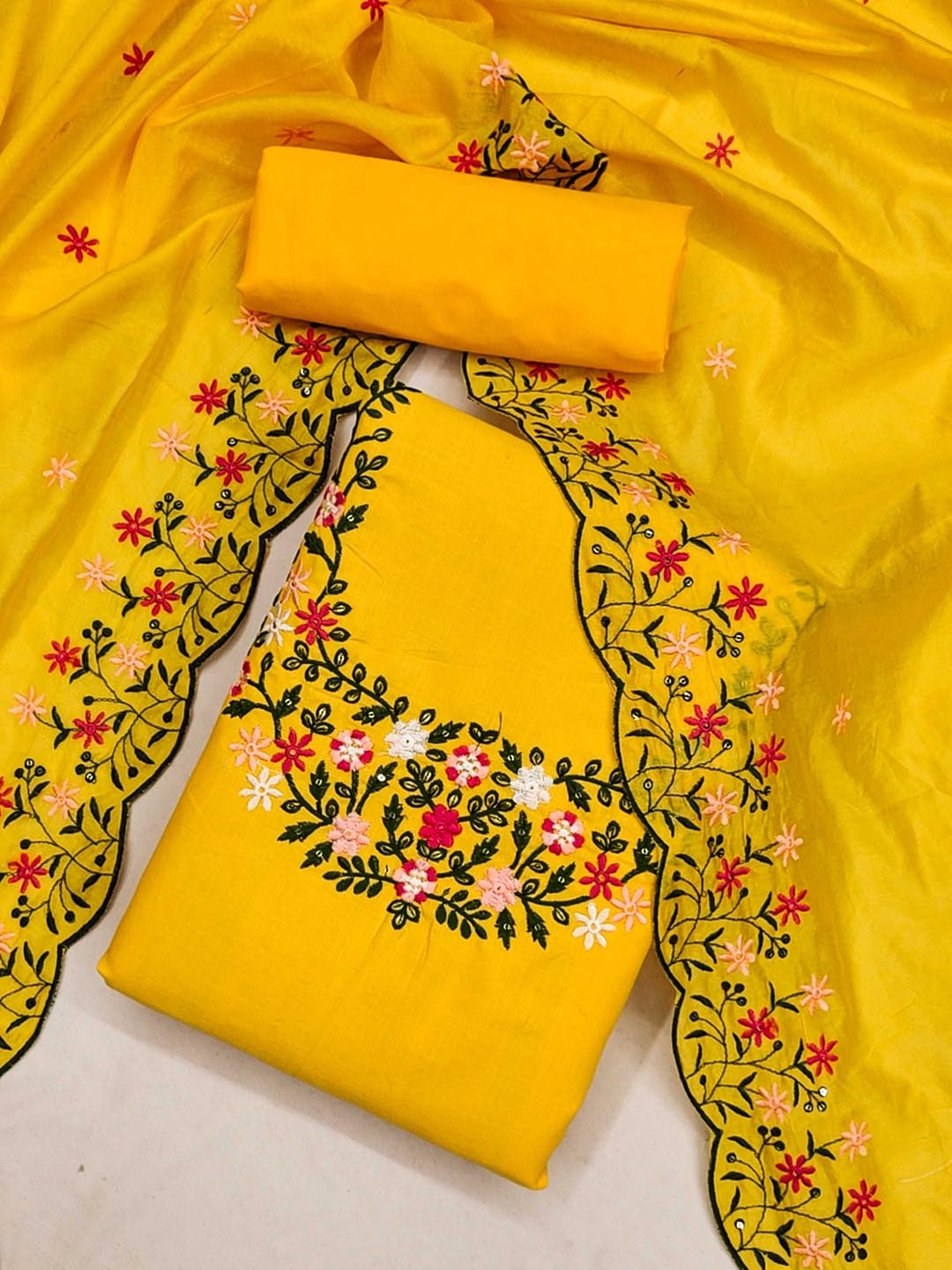 

Mitera Women Embroidered Unstitched Dress Material, Yellow