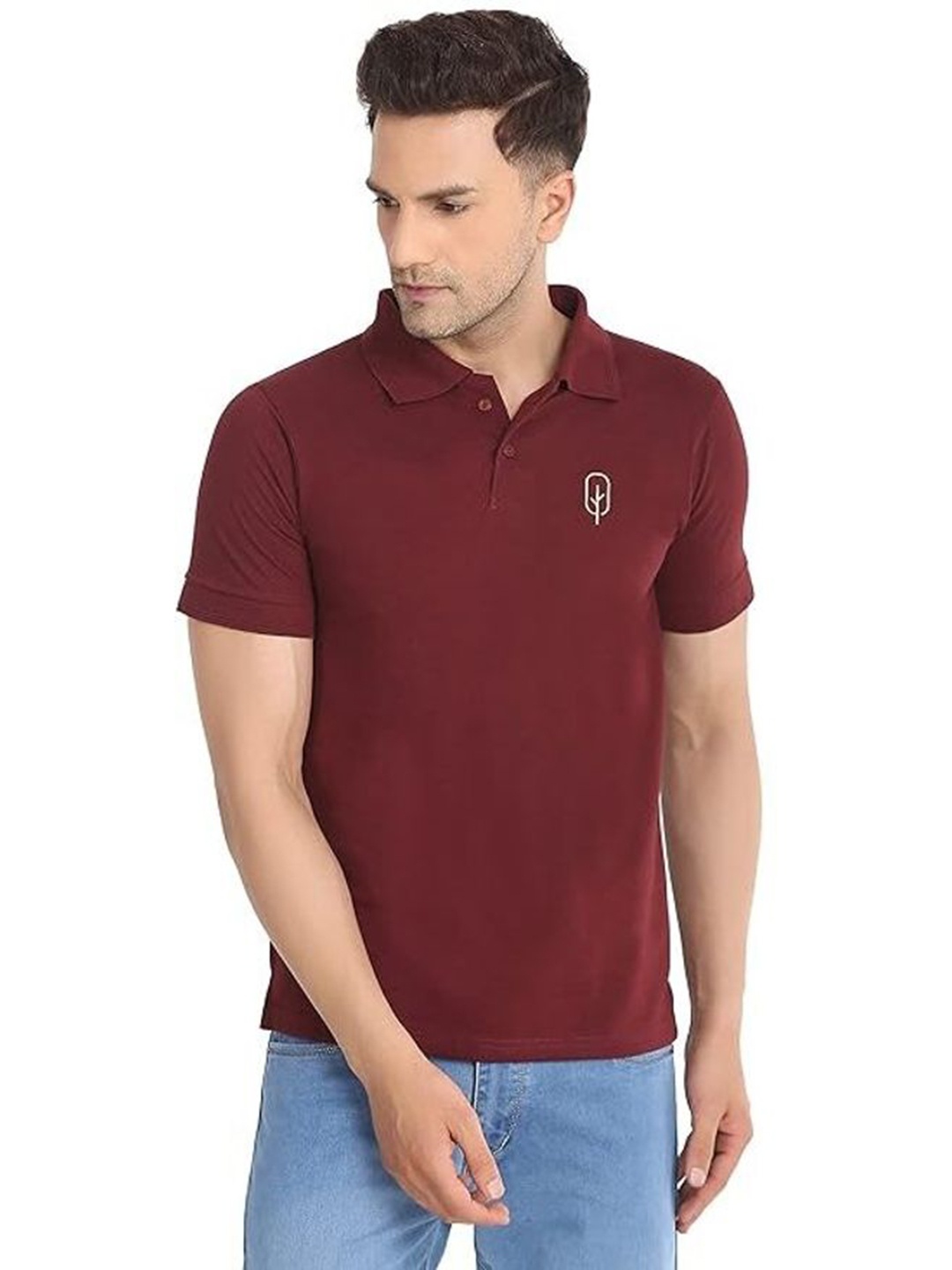 

BLUEFICUS Men Dri-FIT Solid Polo Collar Cotton T-shirt, Maroon