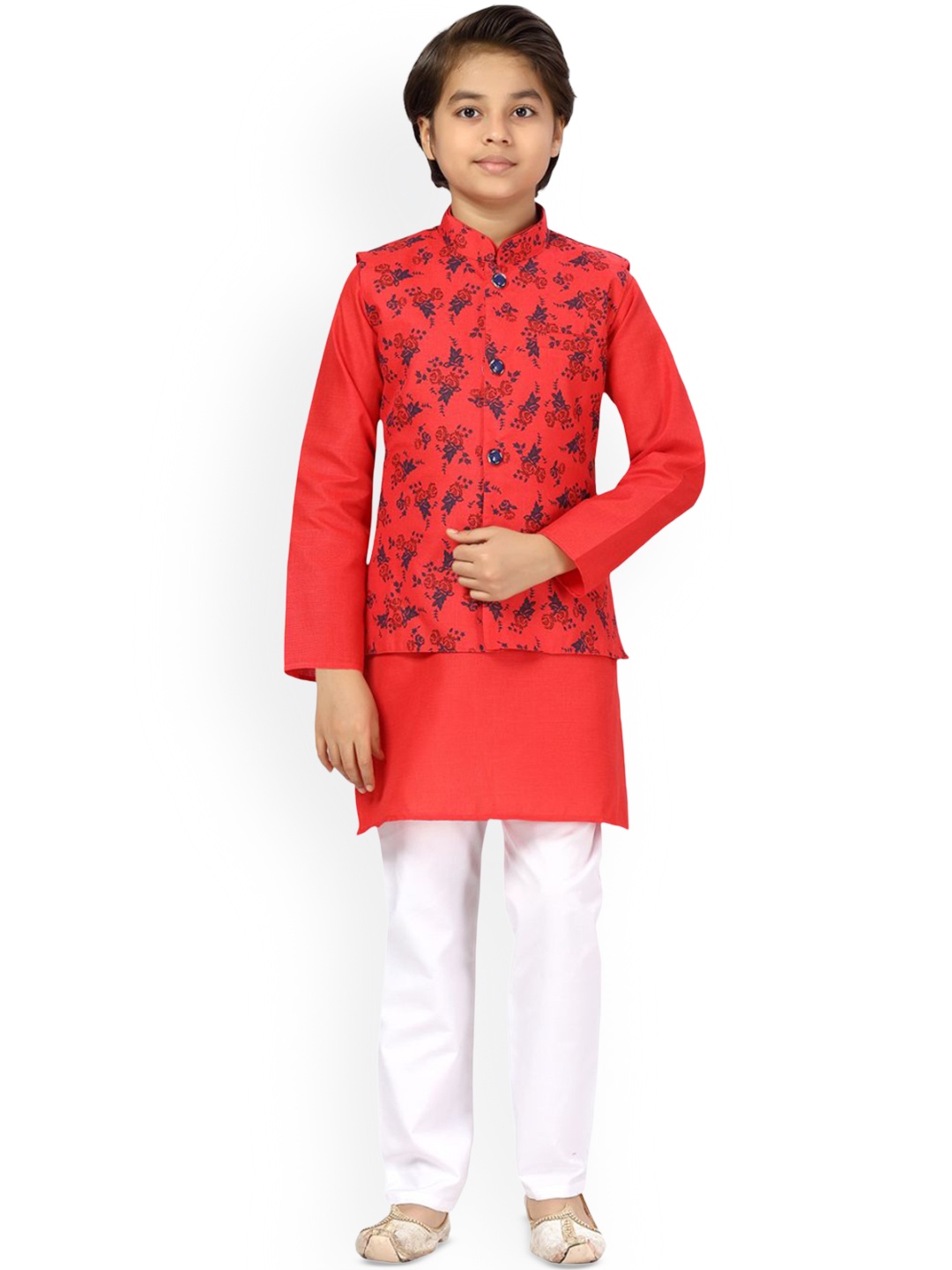 

BAESD Boys Pure Cotton Kurta & Pyjamas With Waistcoat, Red