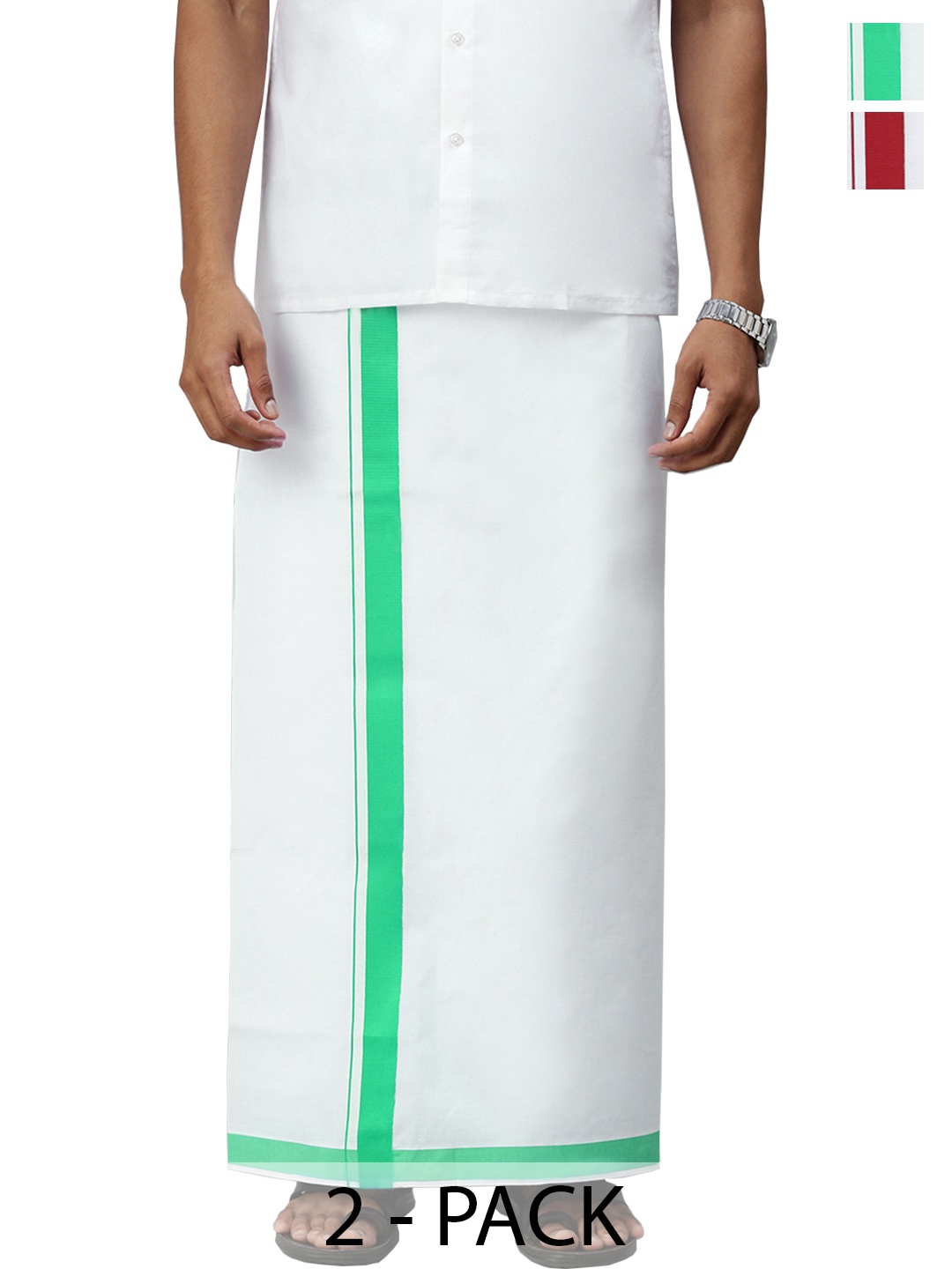 

Ramraj Pack of 2 Men Solid Border Dhoti, White