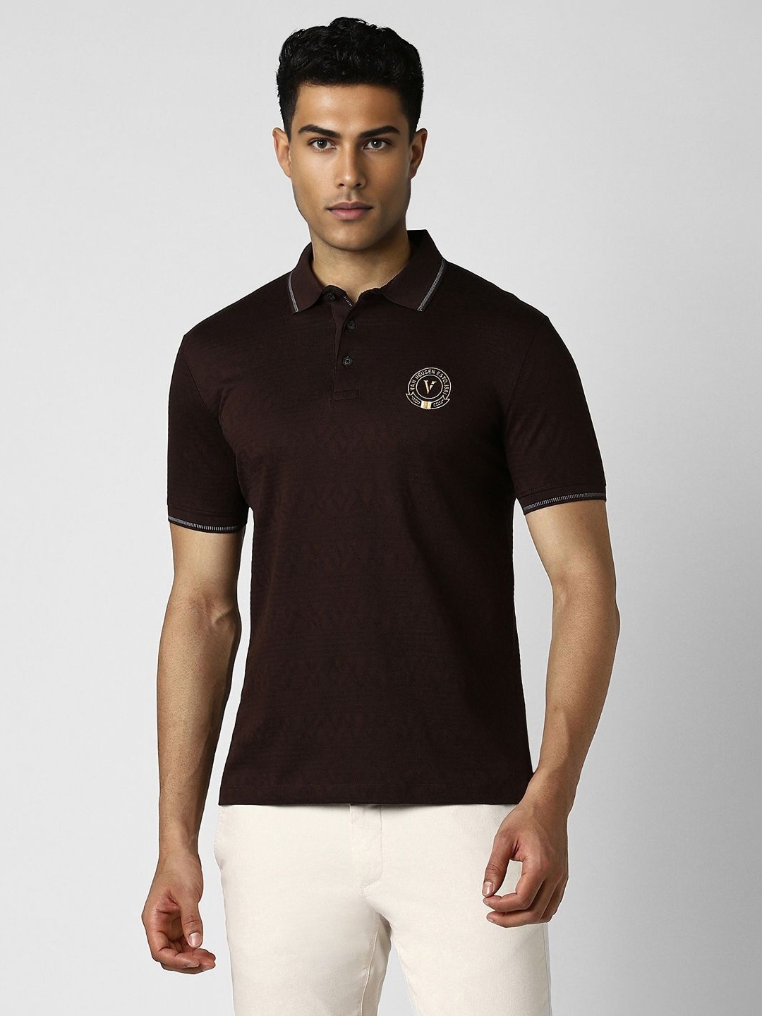 

Van Heusen Sport Men Solid Polo Collar Pure Cotton T-shirt, Brown