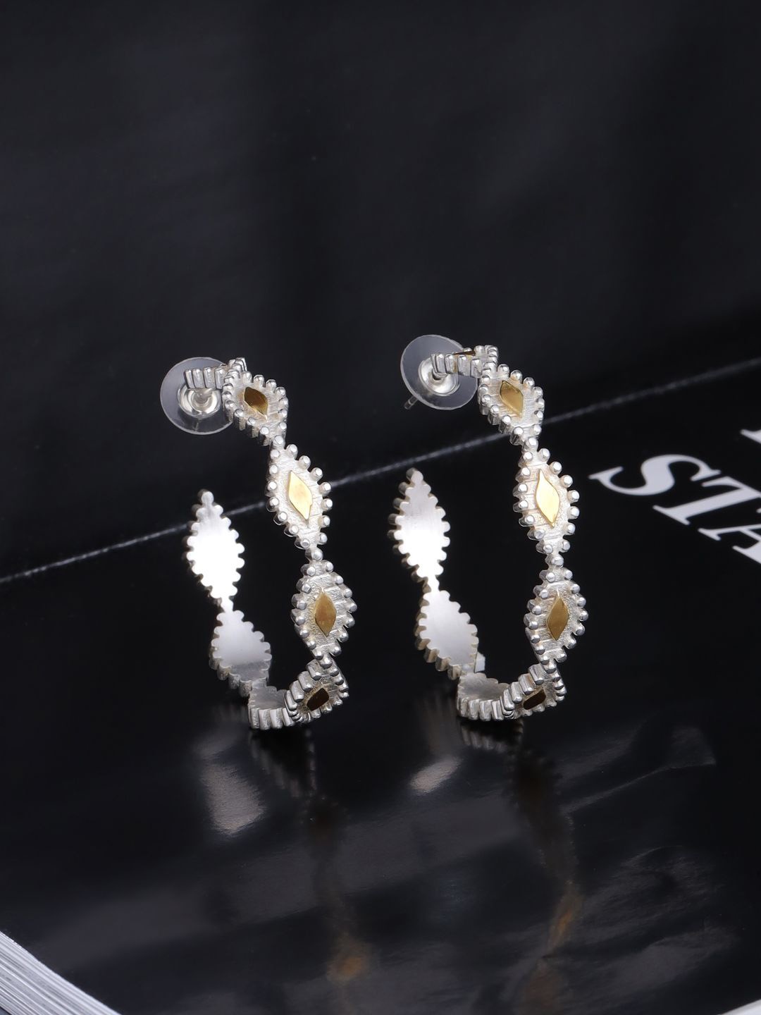 

Mitali Jain Silver-Plated Circular Half Hoop Bikaner Earrings