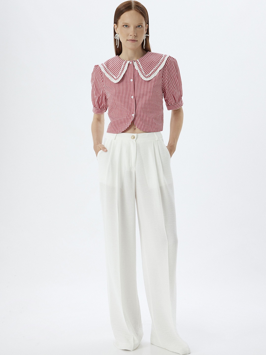 

Koton Women Mid-Rise Pleated Parallel Trousers, Off white