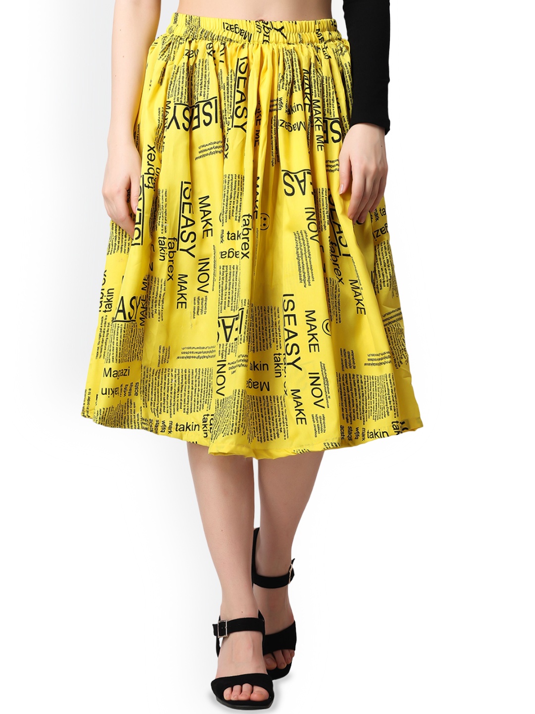 

SCORPIUS Women Printed Flared Midi Skirt, Yellow