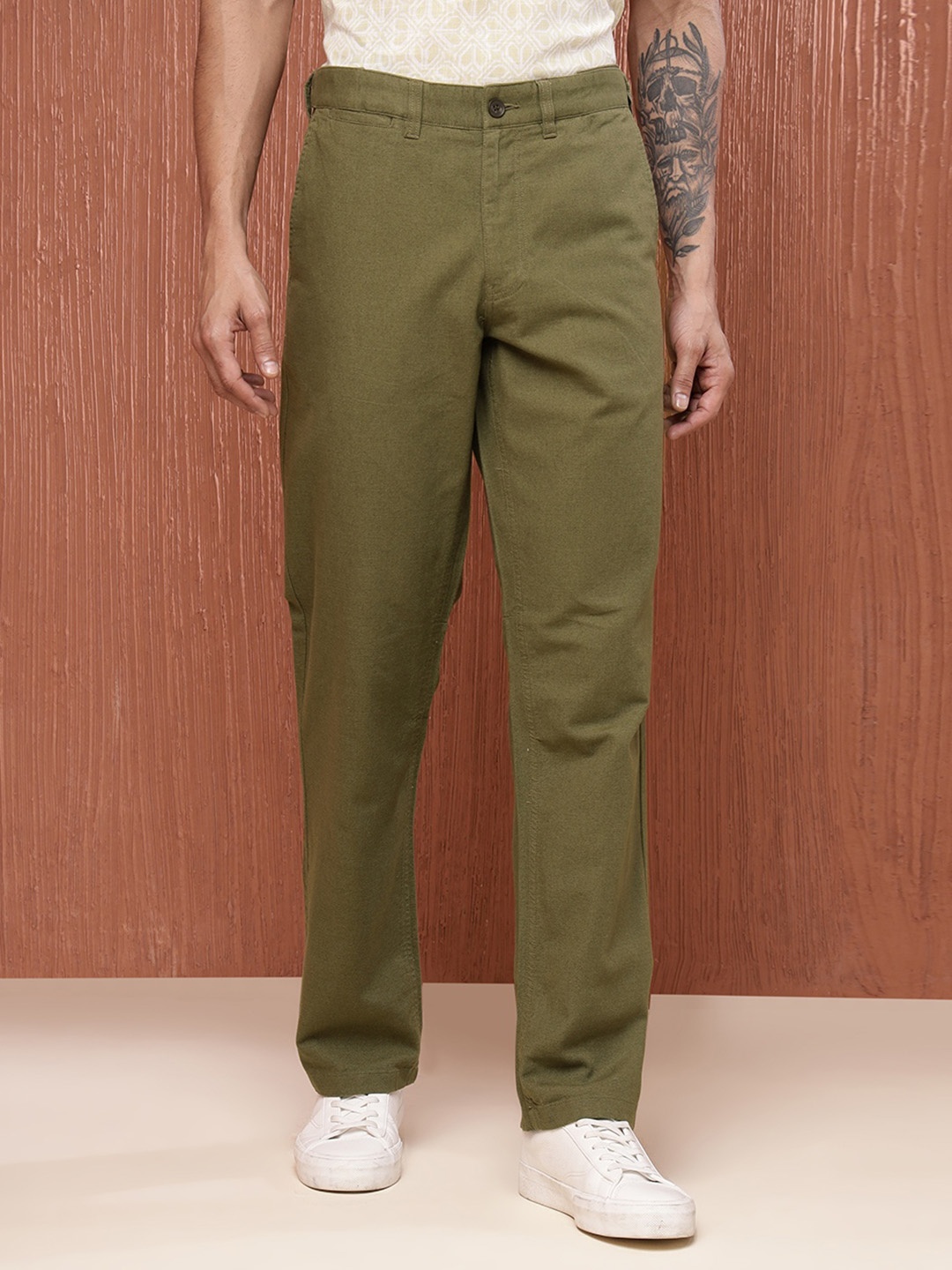 

Fabindia Men Trousers, Olive