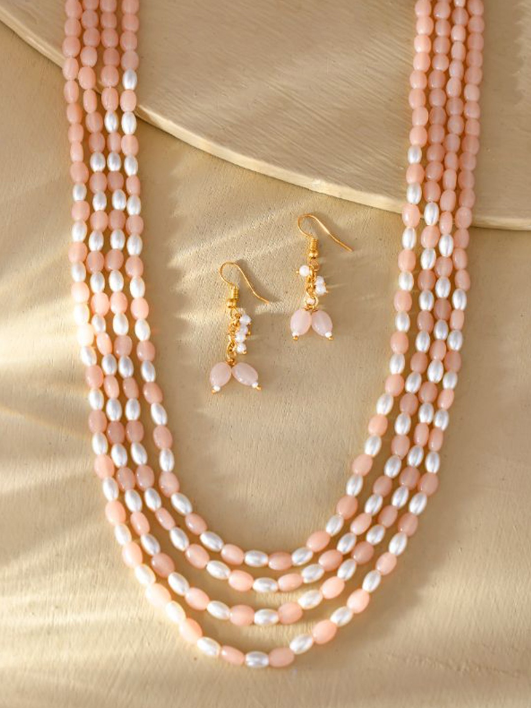

DASTOOR Brass Plated Beaded Necklace & Earrings, Gold