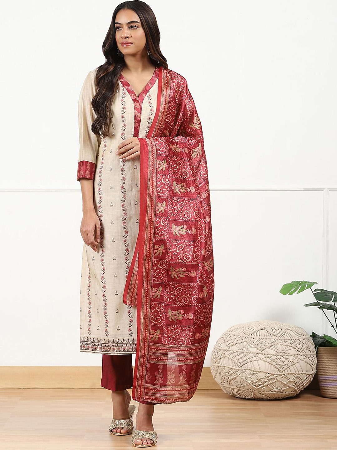 

Biba Unstitched Dress Material, Red