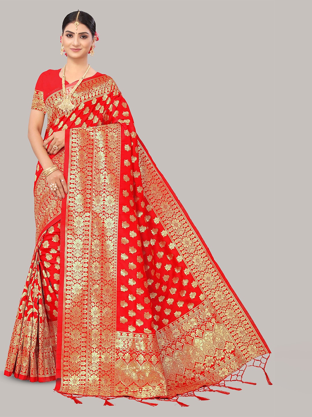 

Maroosh Woven Design Zari Silk Blend Banarasi Saree, Orange