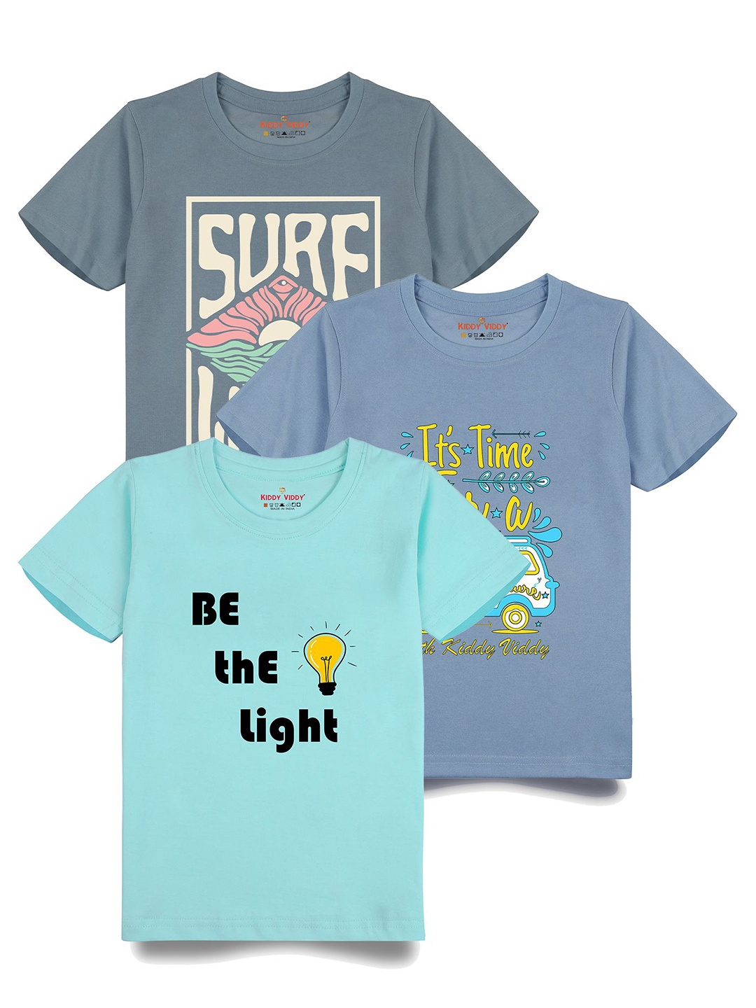 

AUSK Boys Pack Of 3 Graphic Printed Round Neck Cotton T-shirts, Sea green