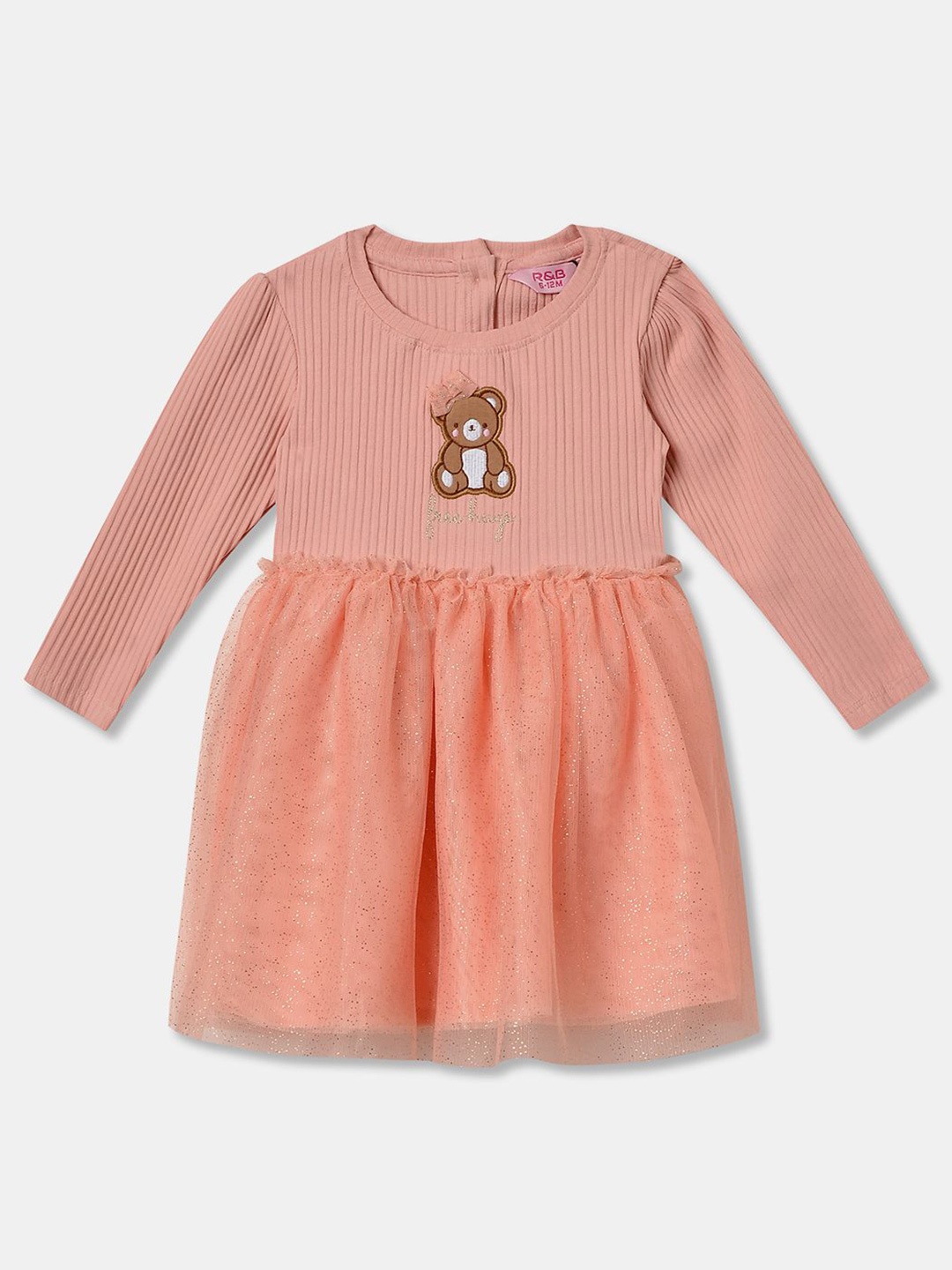 

R&B Girls Striped Fit & Flare Dress, Pink