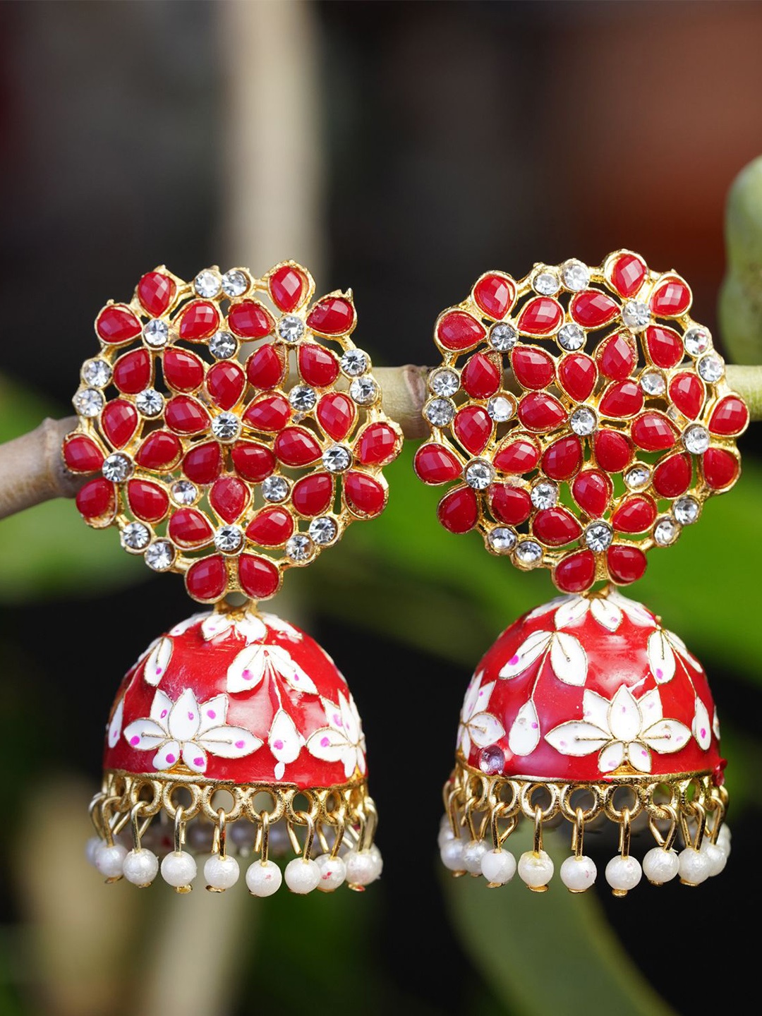 

Zoey Gold-Plated Kundan Stone Studded & Beaded Jhumkas