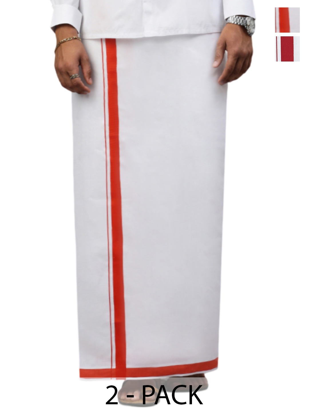 

Ramraj Pack of 2 Men Solid Border Dhoti, White