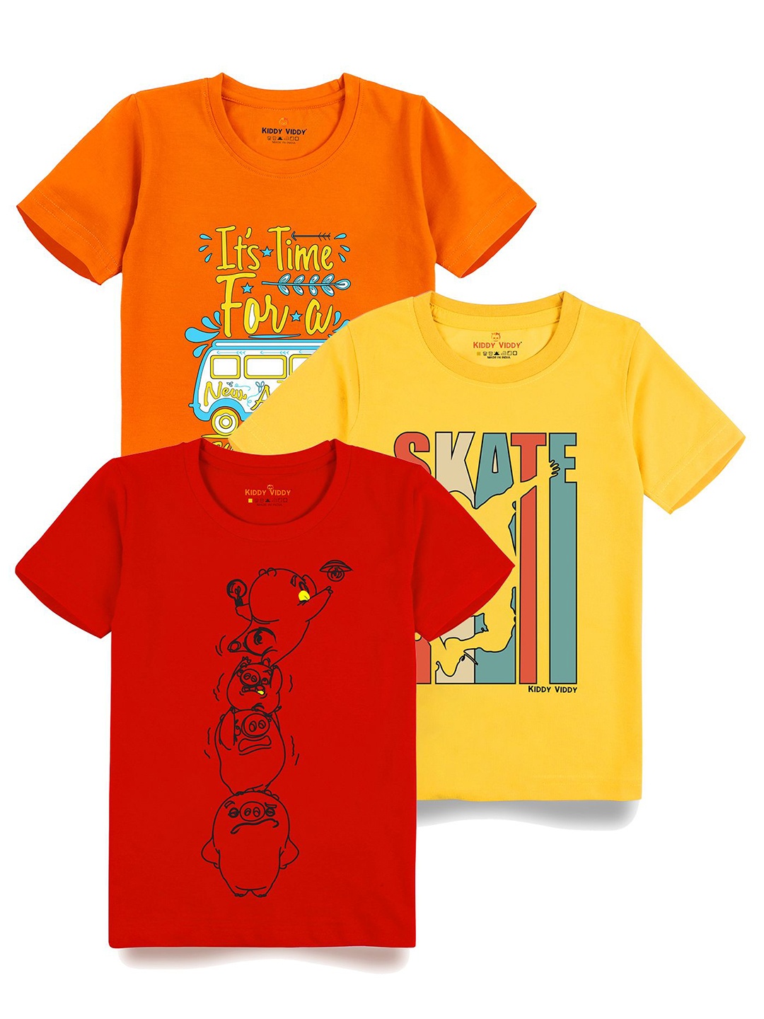 

AUSK Boys Pack Of 3 Graphic Printed Round Neck Cotton T-shirts, Red