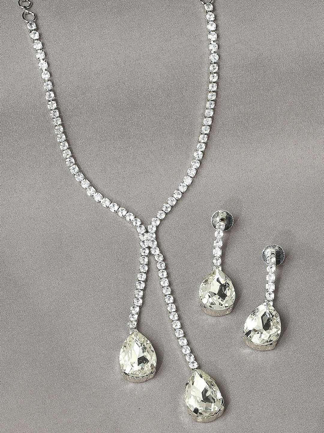 

fabula Silver-Plated CZ-Studded Necklace & Earrings