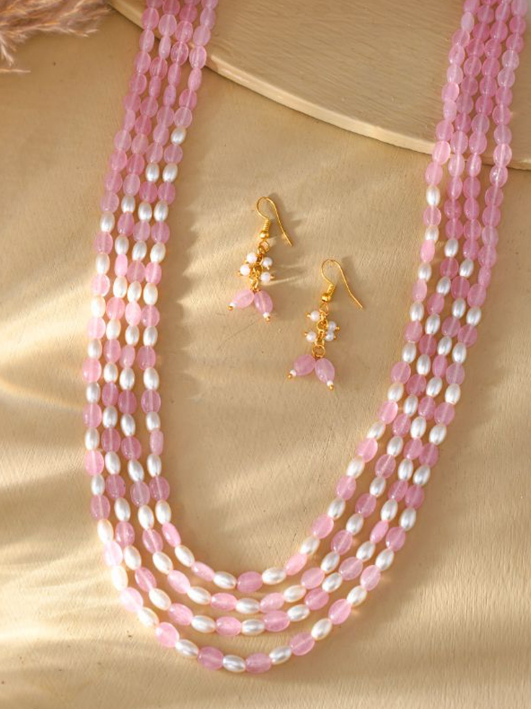 

DASTOOR Layered Beaded Jewellery Set, Pink