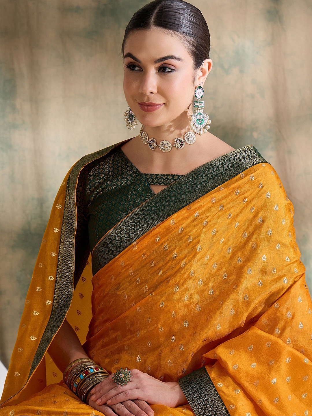 

Sangria Woven Design Saree With Blouse Piece, Yellow