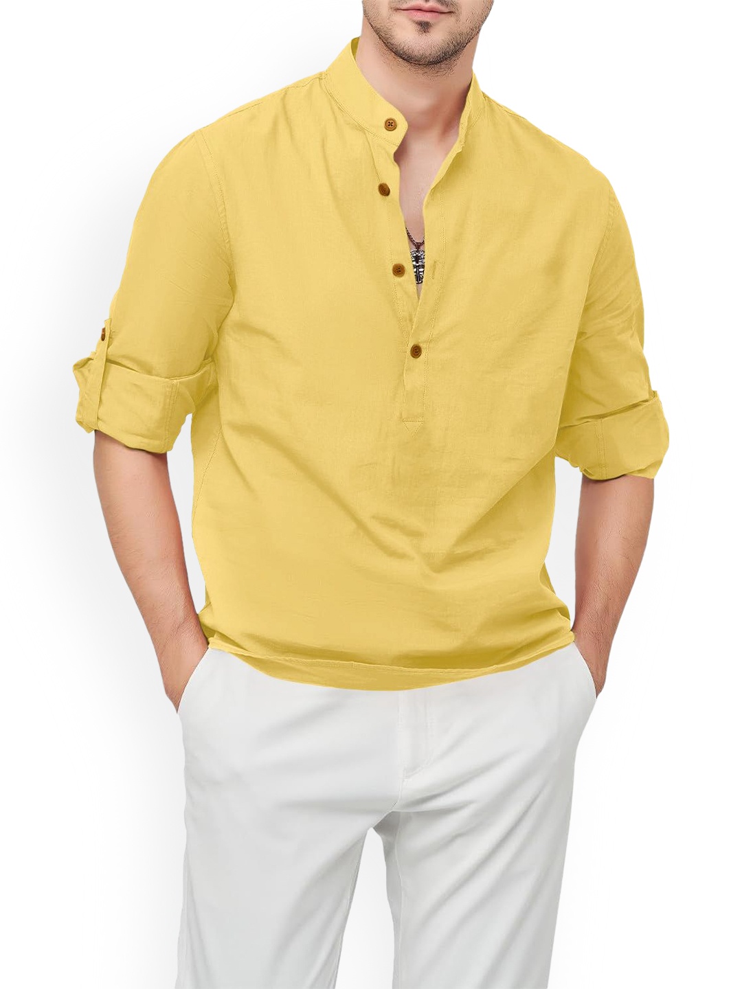 

Zombom Men Kurta, Yellow