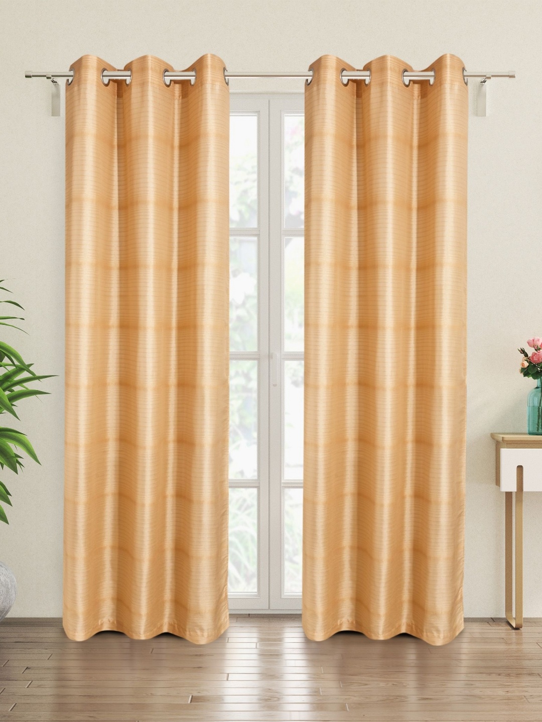 

Home Centre Corsica Medaline Brown and Beige 2 Pieces Striped Sheer Door Curtains