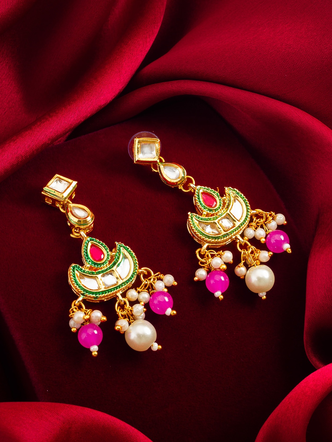 

aadita Gold-Plated Classic Kundan and AD Studded Drop Earrings