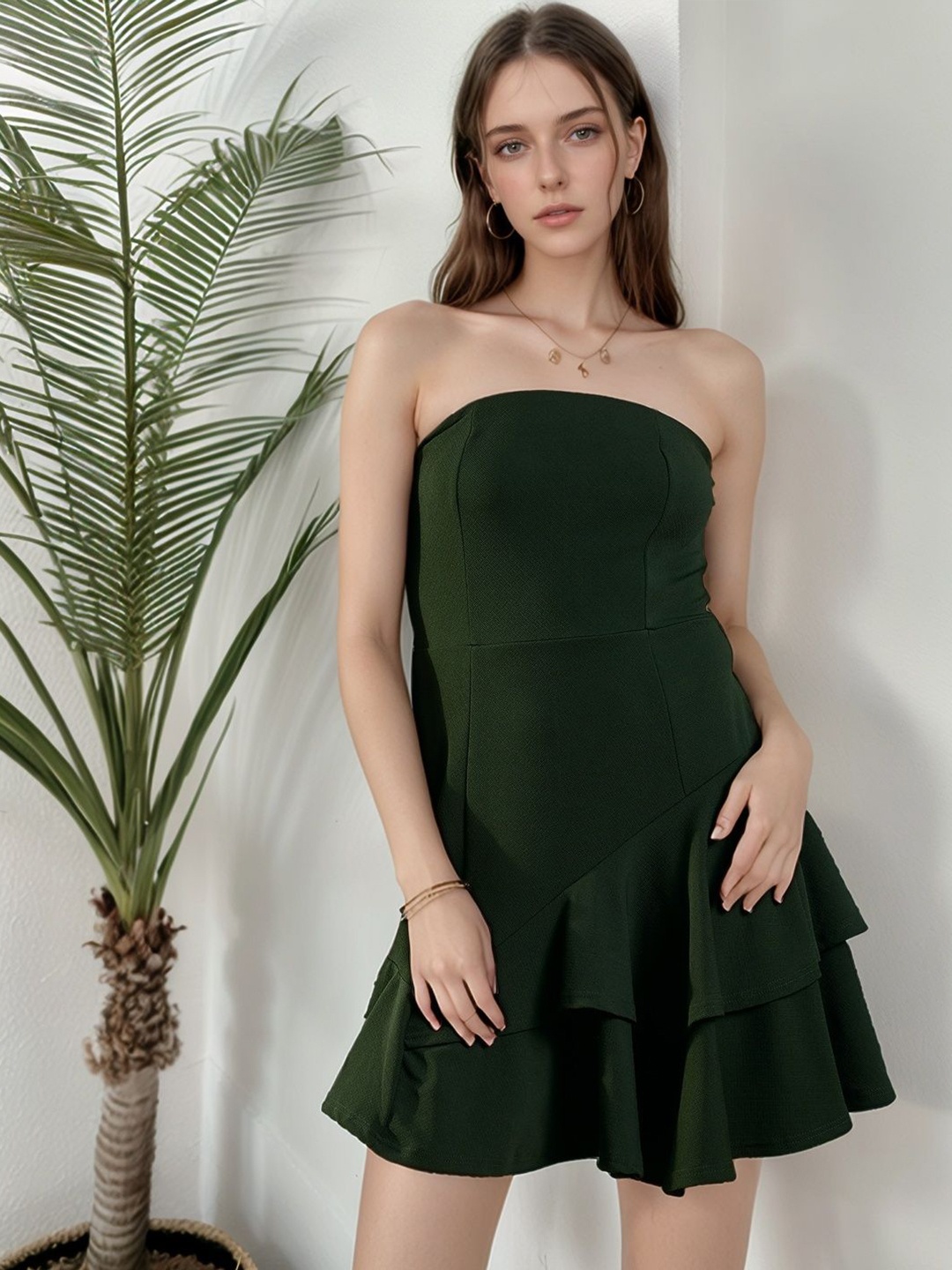 

ZYNG Off-Shoulder Bandeau Mini Dress, Green