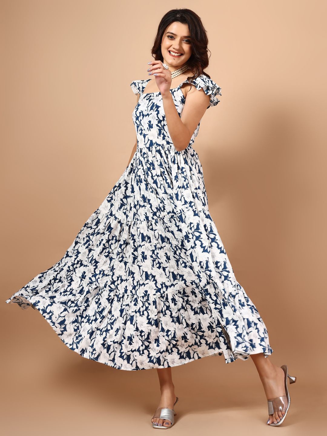 

Wedani Floral Printed Maxi Dress, Navy blue