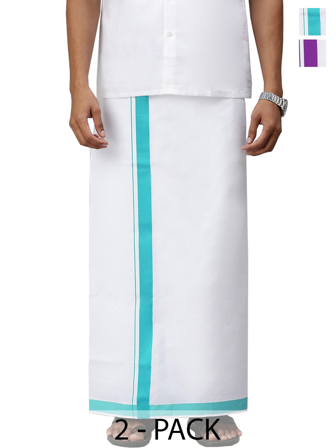 

Ramraj Pack Of 2 Men Solid Cotton Dhotis, White