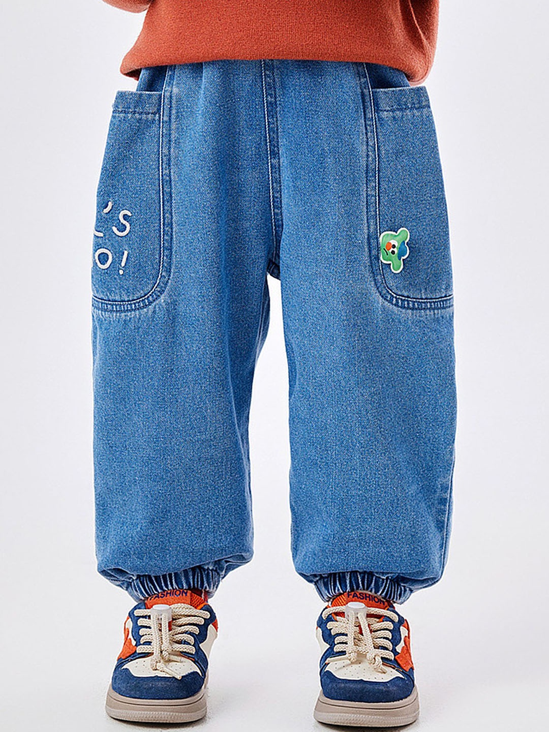 

LULU & SKY Girls Tapered Fit High-Rise Joggers Trousers, Blue